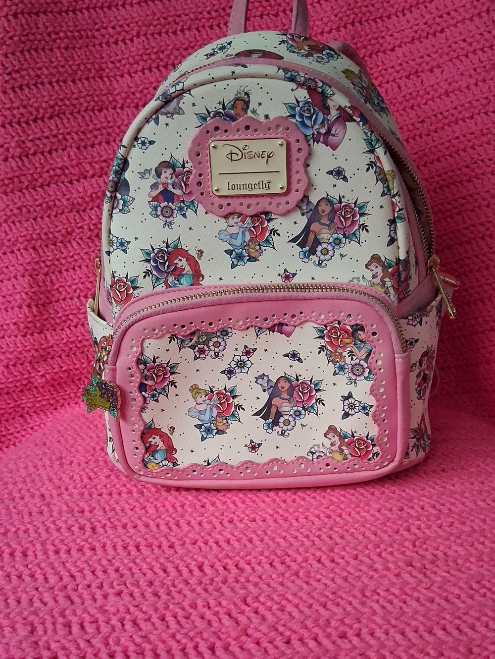 Loungefly Pink & Cream Disney Princess Floral Mini Backpack